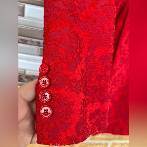 Givenchy Red Jacquard Double Breast Blazer Size 6" - Picture 9 of 17